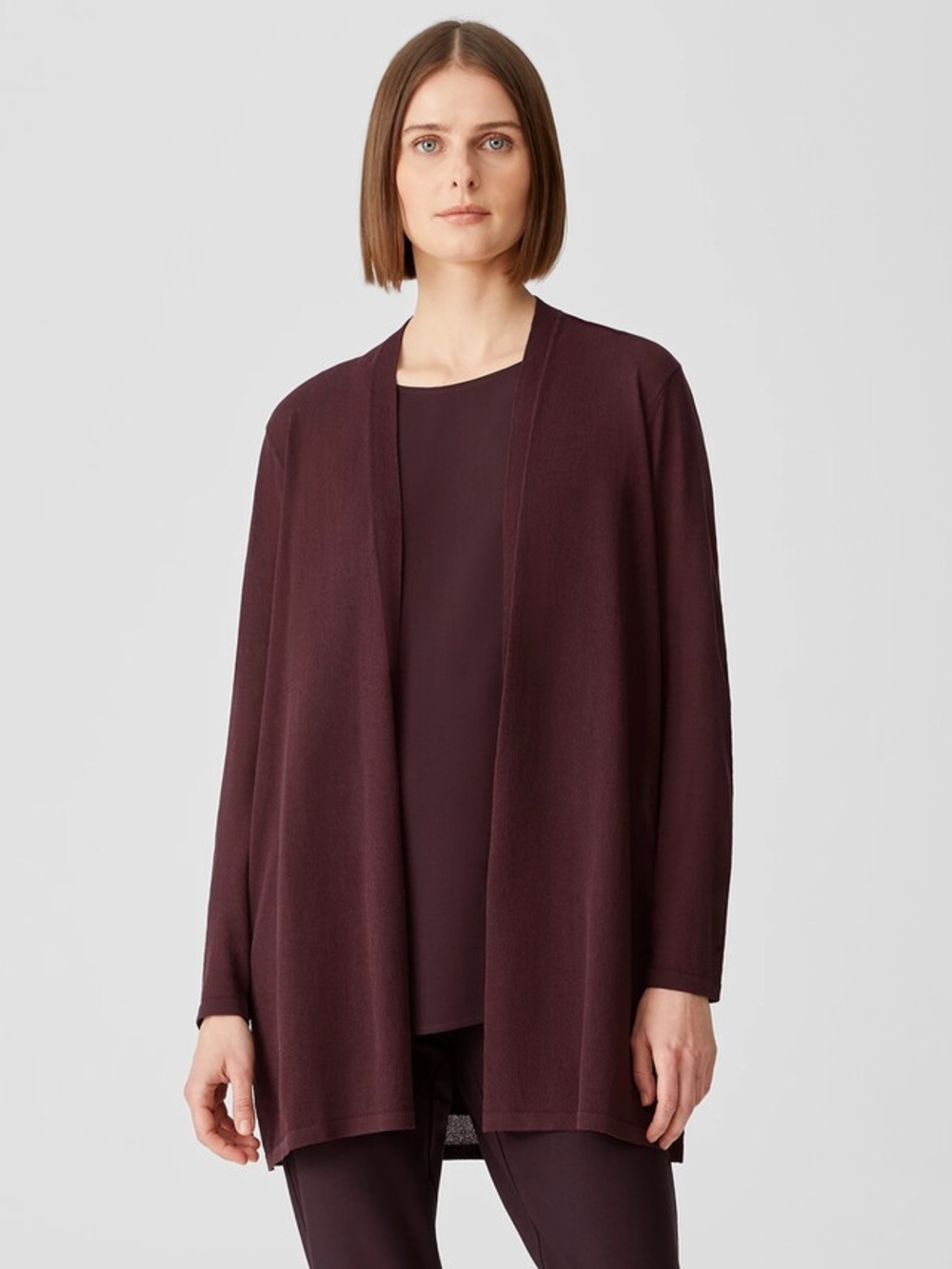 Eileen Fisher Gossamer Organic Cotton Open Front Cardigan | Cassis | Size S/P